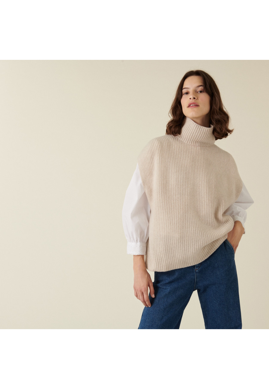 Recycled cashmere sleeveless turtleneck sweater - Dalya Recycled cashmere sleeveless turtleneck sweater - Dalya