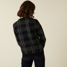 Pull col rond à carreaux en laine alpaga - Carin 7592 noir - 01 Noir