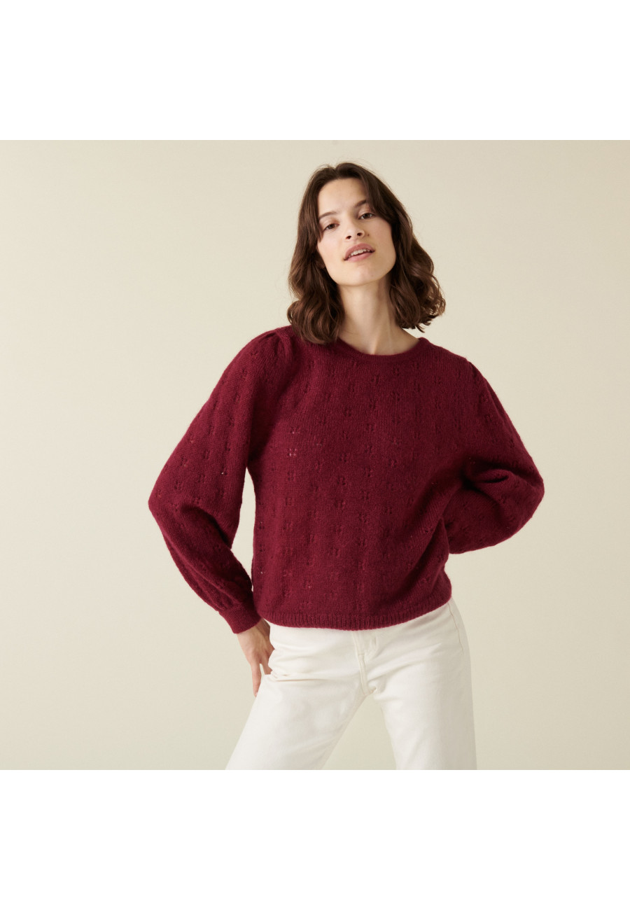 Pull à jeux de point fantaisie en mohair - Camelia 7482 griotte - 51 Bordeaux Pull à jeux de point fantaisie en mohair - Camelia 7482 griotte - 51 Bordeaux