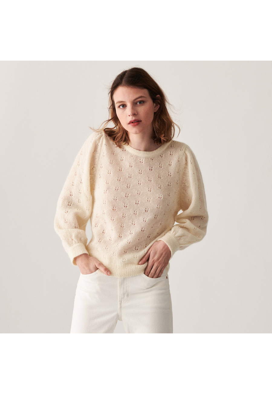 Pull à jeux de point fantaisie en mohair - Camelia 7403 ecru - 82 Ecru Pull à jeux de point fantaisie en mohair - Camelia 7403 ecru - 82 Ecru