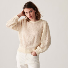 Pull à jeux de point fantaisie en mohair - Camelia 7403 ecru - 82 Ecru