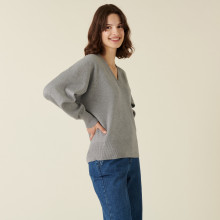 Pull ample col V finition bords côtes - Alderic 7411 volute - 09 Gris moyen
