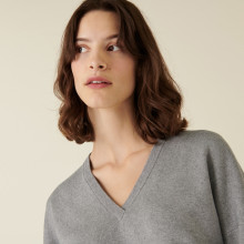 Pull ample col V finition bords côtes - Alderic 7411 volute - 09 Gris moyen
