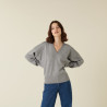 Pull ample col V finition bords côtes - Alderic 7411 volute - 09 Gris moyen