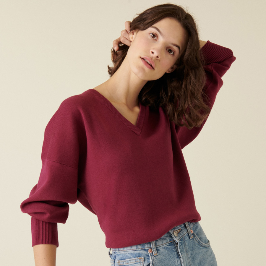Pull ample col V finition bords côtes - Alderic 7482 griotte - 17 Violet Pull ample col V finition bords côtes - Alderic 7482 griotte - 17 Violet