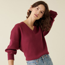 Pull ample col V finition bords côtes - Alderic 7482 griotte - 17 Violet
