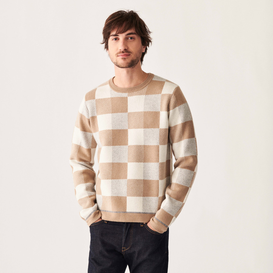 Pull motif damier en cachemire - Amadeo 7542 sable/ecru/volute - 13 Beige moyen Pull motif damier en cachemire - Amadeo 7542 sable/ecru/volute - 13 Beige moyen