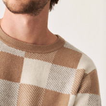 Pull motif damier en cachemire - Amadeo 7542 sable/ecru/volute - 13 Beige moyen