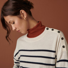 Two-tone round-neck button-down sweater in cashmere - Dalton