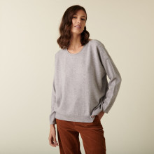 Pull ample boutonné à col rond en cachemire - Acene 7412 gris clair - 11 Gris clair