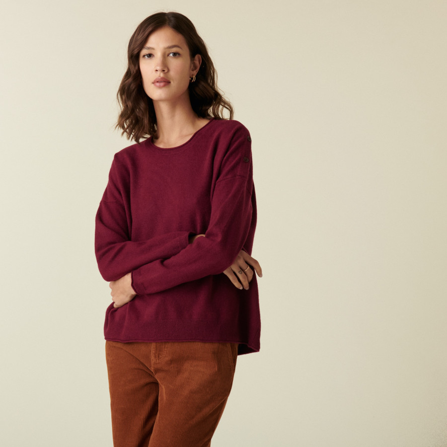 Pull ample boutonné à col rond en cachemire - Acene 7482 griotte - 51 Bordeaux Pull ample boutonné à col rond en cachemire - Acene 7482 griotte - 51 Bordeaux