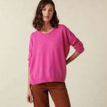 Pull ample boutonné à col rond en cachemire - Acene 7483 fushia - 91 Fuchsia