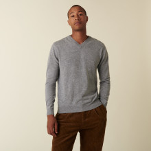 Pull col V en cachemire - Evann 7411 Volute - 09 Gris moyen