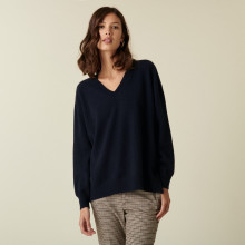 V-neck cashmere sweater with slits and ribbing - Alienor