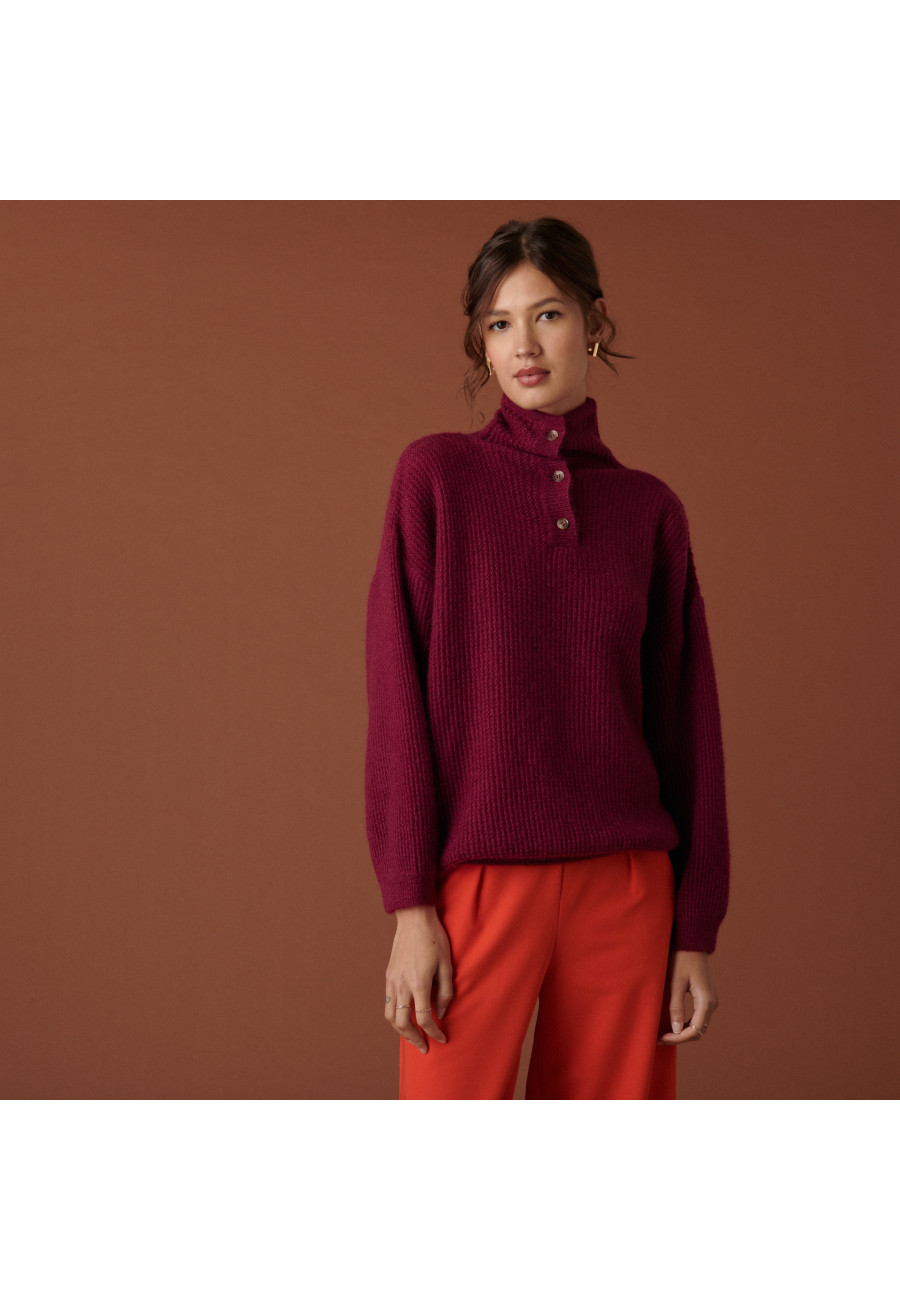 Pull oversize boutonné en mohair - Clea 7482 griotte - 51 Bordeaux Pull oversize boutonné en mohair - Clea 7482 griotte - 51 Bordeaux