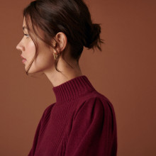 Pull en cachemire col montant en maille côtelée - Carene 7482 griotte - 51 Bordeaux
