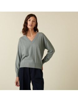 Cashmere V-neck knitted sweater - Canelle