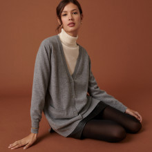 Long cardigan col V en cachemire à fentes et poches - Aden 7411 volute - 09 Gris moyen