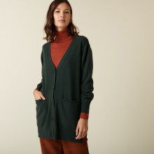 Long cardigan col V en cachemire à fentes et poches - Aden 7451 bronze - 83 Kaki