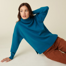 Pull col roulé à fentes en cachemire 4 fils - Adena 7443 paon - 06 Bleu moyen