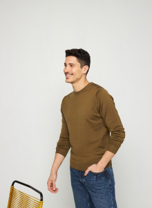 Pull col rond avec logo en laine mérinos - Eddie 7650 kaki - 83 Kaki