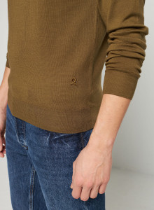 Pull col rond avec logo en laine mérinos - Eddie 7650 kaki - 83 Kaki