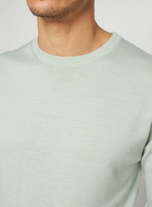 Pull col rond avec logo en laine mérinos - Eddie 7651 sauge - 23 Vert clair