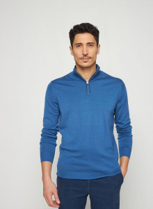 Pull col camionneur avec logo en laine mérinos - Ryan 7643 orage - 06 Bleu moyen