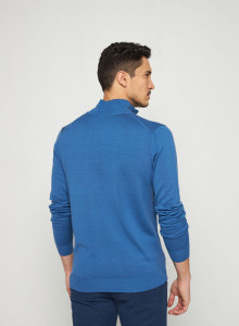 Pull col camionneur avec logo en laine mérinos - Ryan 7643 orage - 06 Bleu moyen