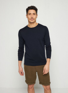 Round-neck merino wool sweater with rolled finishes - Rythme