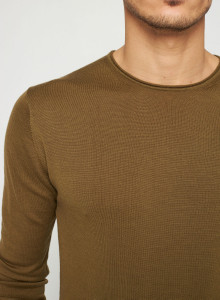 Round-neck merino wool sweater with rolled finishes - Rythme
