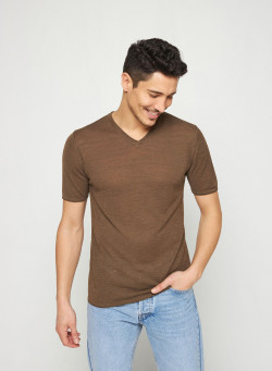T-shirt col V en lin flammé - Reuben 7650 kaki - 83 Kaki