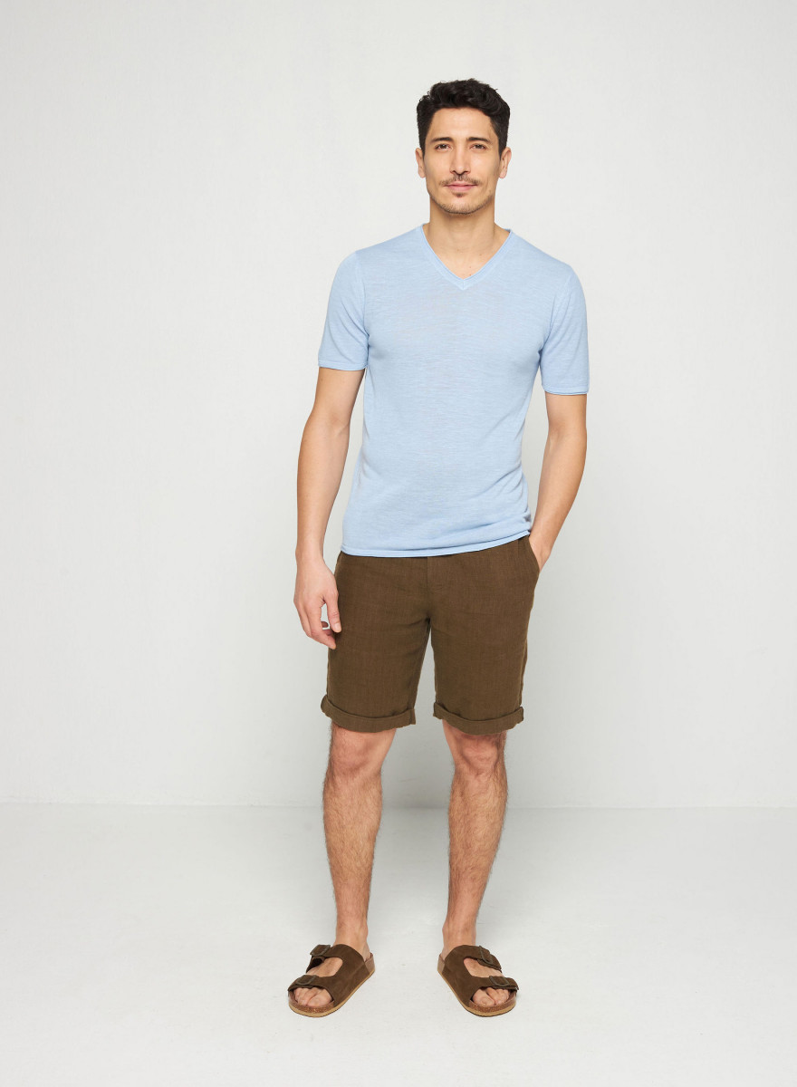 T-shirt col V en lin flammé - Reuben 7642 horizon - 04 Bleu clair T-shirt col V en lin flammé - Reuben 7642 horizon - 04 Bleu clair
