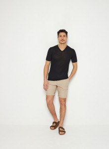 T-shirt col V en lin flammé - Reuben 7610 noir - 01 Noir