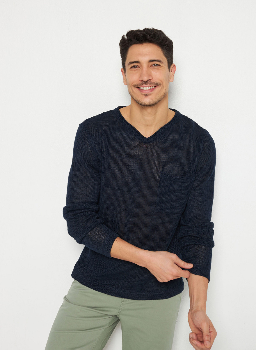 Pull col col tunisien en lin - Rubin 7640 marine - 05 Bleu marine Pull col col tunisien en lin - Rubin 7640 marine - 05 Bleu marine