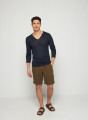 T-shirt col tunisien en lin flammé - Blayne 7640 marine - 05 Bleu marine