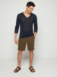 T-shirt col tunisien en lin flammé - Blayne 7640 marine - 05 Bleu marine