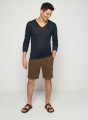 T-shirt col tunisien en lin flammé - Blayne 7640 marine - 05 Bleu marine