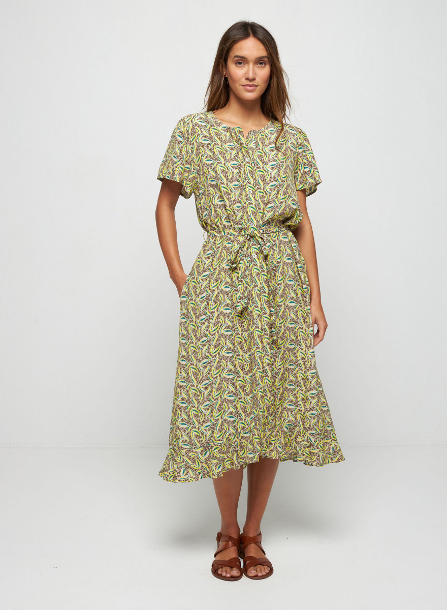 Long patterned dress in viscose warp and weft - Sefiane Long patterned dress in viscose warp and weft - Sefiane