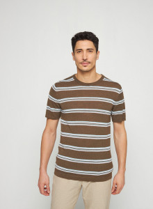 T-shirt à rayures en lin flammé - Remi 7726 kaki - 83 Kaki