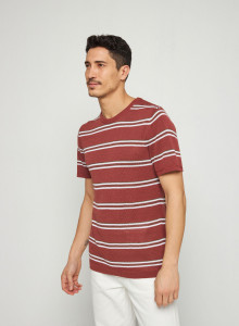 T-shirt à rayures en lin flammé - Remi 7727 argile - 51 Bordeaux