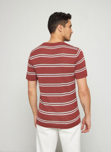 T-shirt à rayures en lin flammé - Remi 7727 argile - 51 Bordeaux