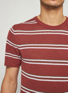 T-shirt à rayures en lin flammé - Remi 7727 argile - 51 Bordeaux