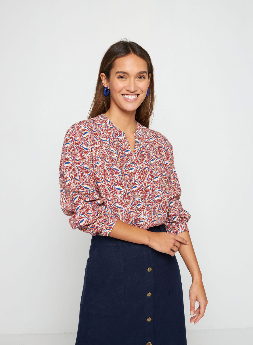 Chemisier manches longues à motifs en chaine et trame viscose - Seina 7722 blush - 51 Bordeaux Chemisier manches longues à motifs en chaine et trame viscose - Seina 7722 blush - 51 Bordeaux