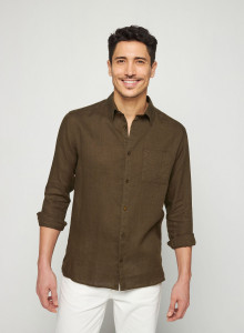 Chemise manches longues en lin - Robin 7650 kaki - 83 Kaki