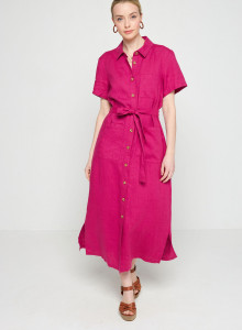 Robe chemise manches courtes en lin -Tori 7681 pivoine - 26 Rose foncé