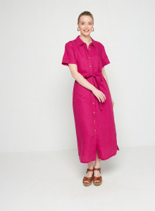 Robe chemise manches courtes en lin -Tori 7681 pivoine - 26 Rose foncé