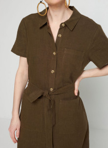 Robe chemise manches courtes en lin -Tori 7650 kaki - 83 Kaki