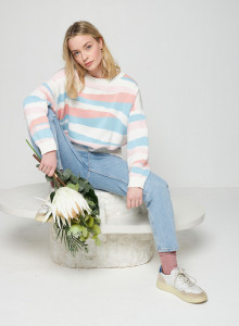 Pull à motifs en coton bio - Solal ecru/rose/horizon/blush - 04 Bleu clair
