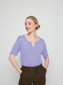 T-shirt col tunisien en lin flammé - Bohême 7690 lavande - 16 Violet clair